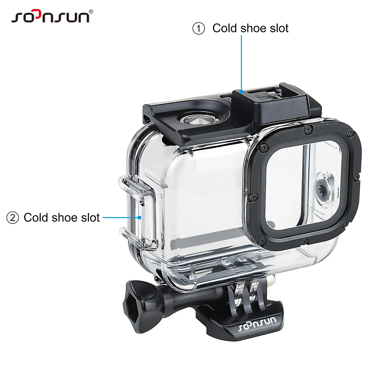 SOONSUN 60M Waterproof Housing Case for GoPro Hero 8 Black 2-Cold Shoe Slots Protective Underwater Diving Go Pro 8 Housing Shell