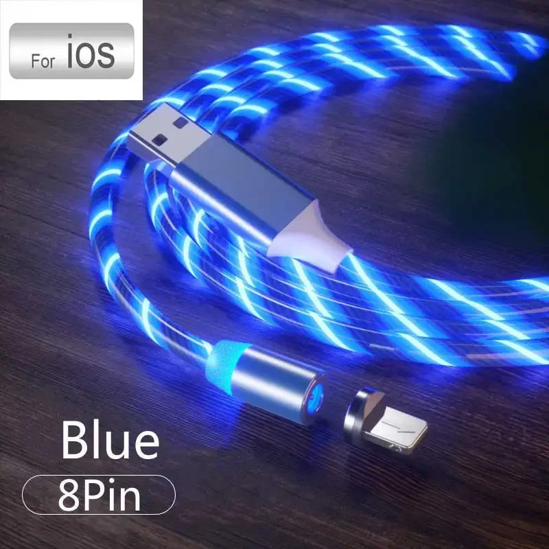 3 In1 Magnetic Current Luminous Lighting Charging Mobile Phone Cable Cle Usb C Cable LED Micro USB Type C for Iphone Huawei P50