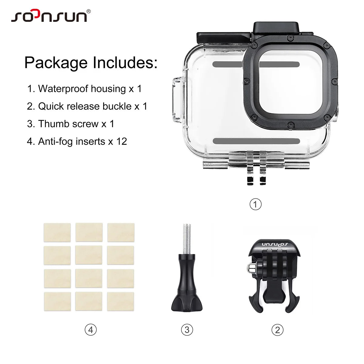 SOONSUN 60M Waterproof Housing Case for GoPro Hero 8 Black 2-Cold Shoe Slots Protective Underwater Diving Go Pro 8 Housing Shell