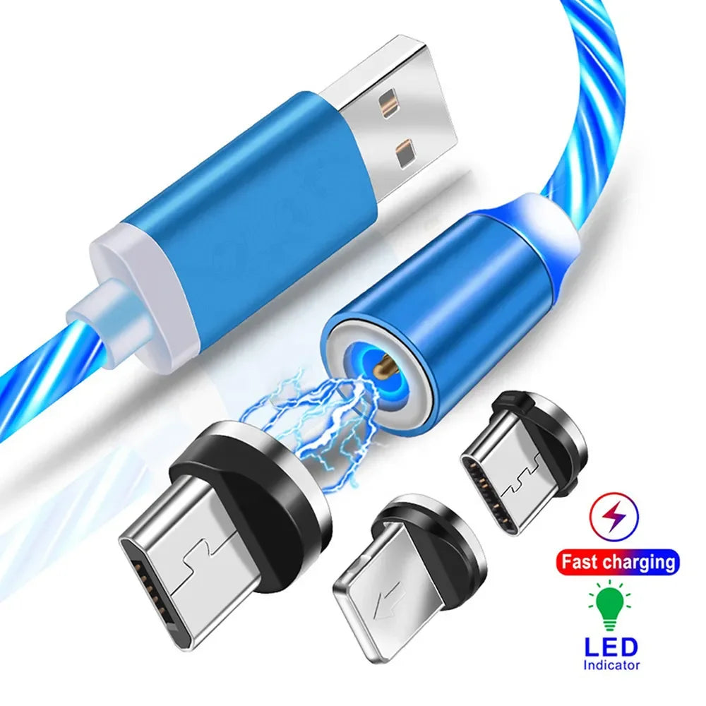 3 In1 Magnetic Current Luminous Lighting Charging Mobile Phone Cable Cle Usb C Cable LED Micro USB Type C for Iphone Huawei P50