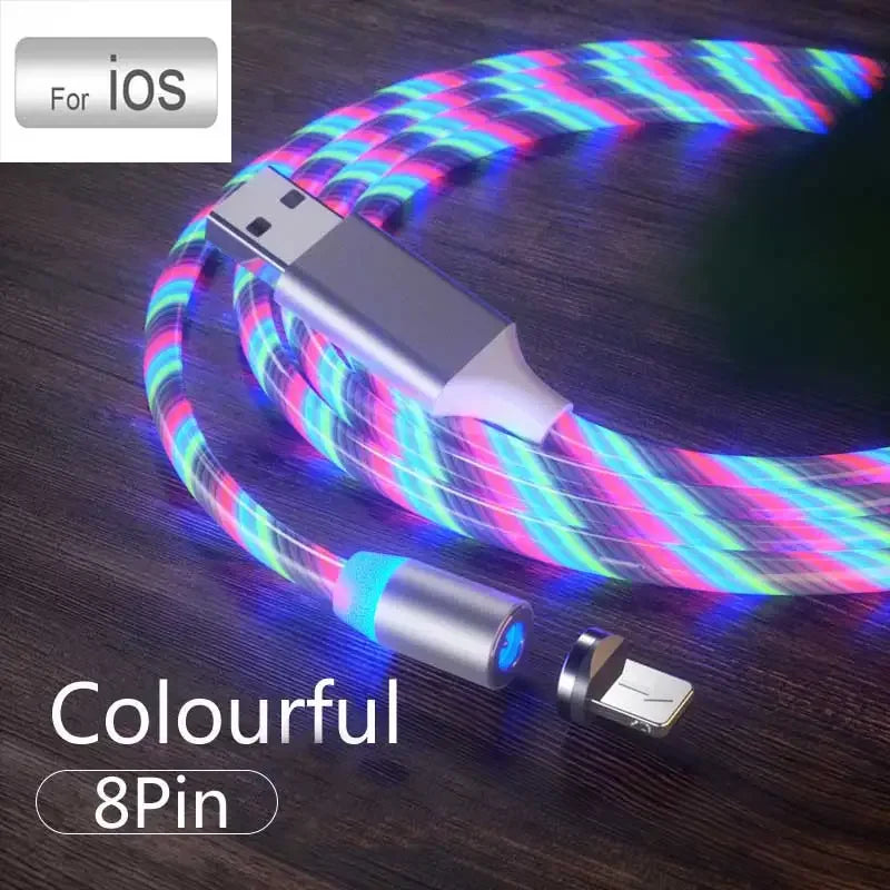 3 In1 Magnetic Current Luminous Lighting Charging Mobile Phone Cable Cle Usb C Cable LED Micro USB Type C for Iphone Huawei P50