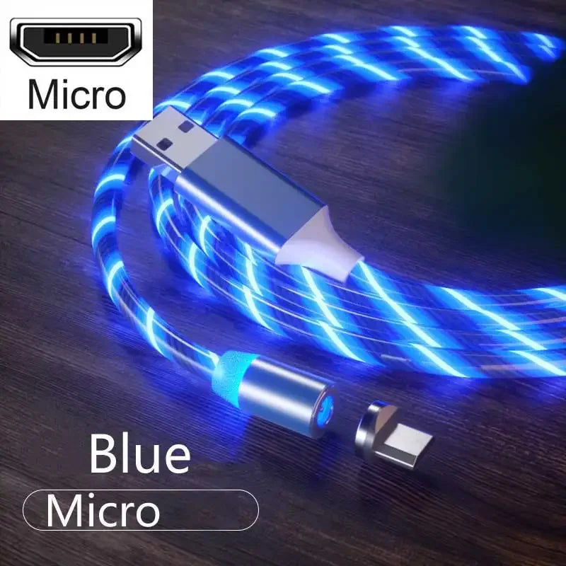 3 In1 Magnetic Current Luminous Lighting Charging Mobile Phone Cable Cle Usb C Cable LED Micro USB Type C for Iphone Huawei P50