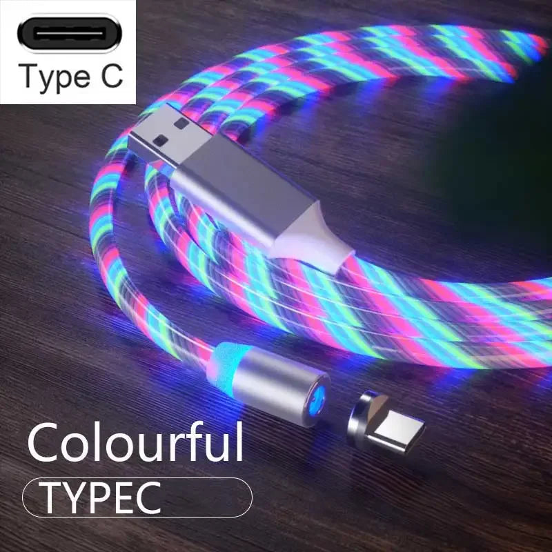 3 In1 Magnetic Current Luminous Lighting Charging Mobile Phone Cable Cle Usb C Cable LED Micro USB Type C for Iphone Huawei P50