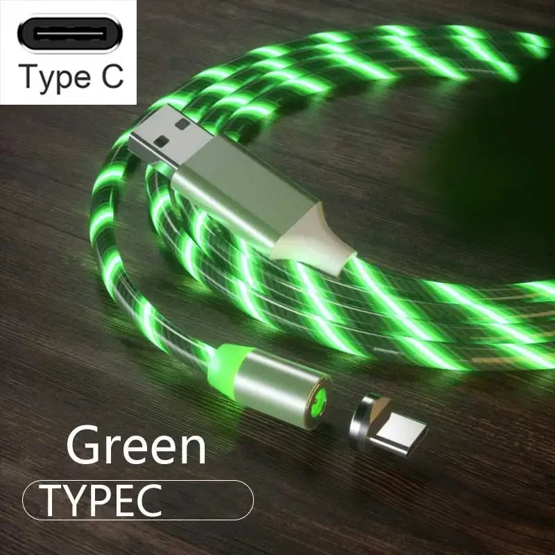 3 In1 Magnetic Current Luminous Lighting Charging Mobile Phone Cable Cle Usb C Cable LED Micro USB Type C for Iphone Huawei P50