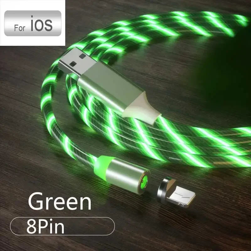 3 In1 Magnetic Current Luminous Lighting Charging Mobile Phone Cable Cle Usb C Cable LED Micro USB Type C for Iphone Huawei P50