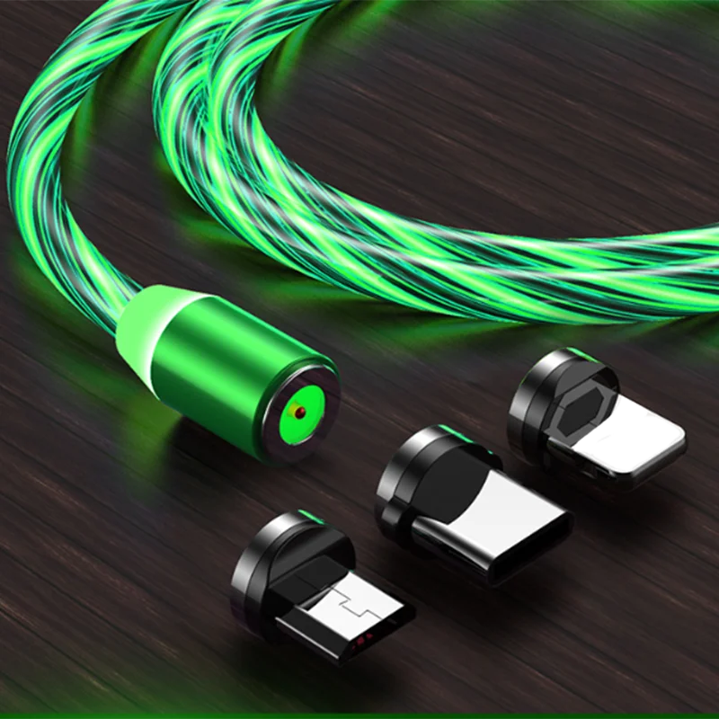 3 In1 Magnetic Current Luminous Lighting Charging Mobile Phone Cable Cle Usb C Cable LED Micro USB Type C for Iphone Huawei P50
