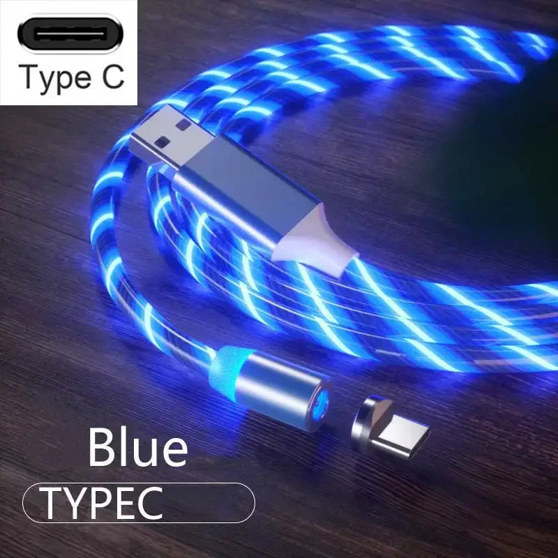 3 In1 Magnetic Current Luminous Lighting Charging Mobile Phone Cable Cle Usb C Cable LED Micro USB Type C for Iphone Huawei P50