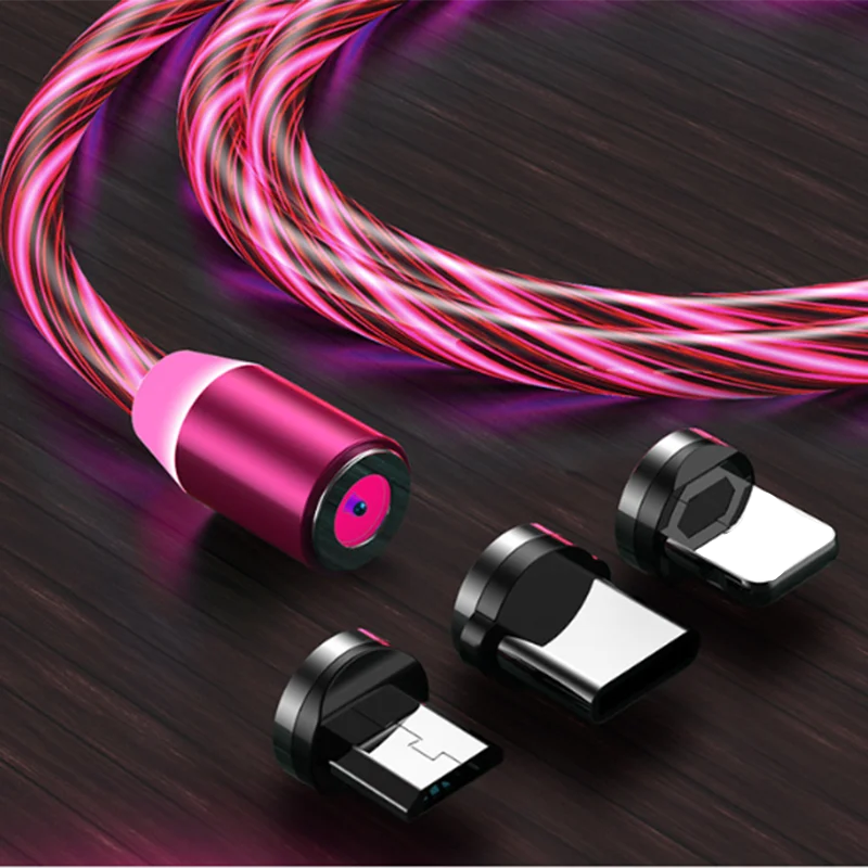 3 In1 Magnetic Current Luminous Lighting Charging Mobile Phone Cable Cle Usb C Cable LED Micro USB Type C for Iphone Huawei P50