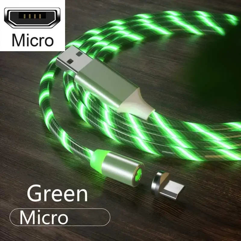 3 In1 Magnetic Current Luminous Lighting Charging Mobile Phone Cable Cle Usb C Cable LED Micro USB Type C for Iphone Huawei P50