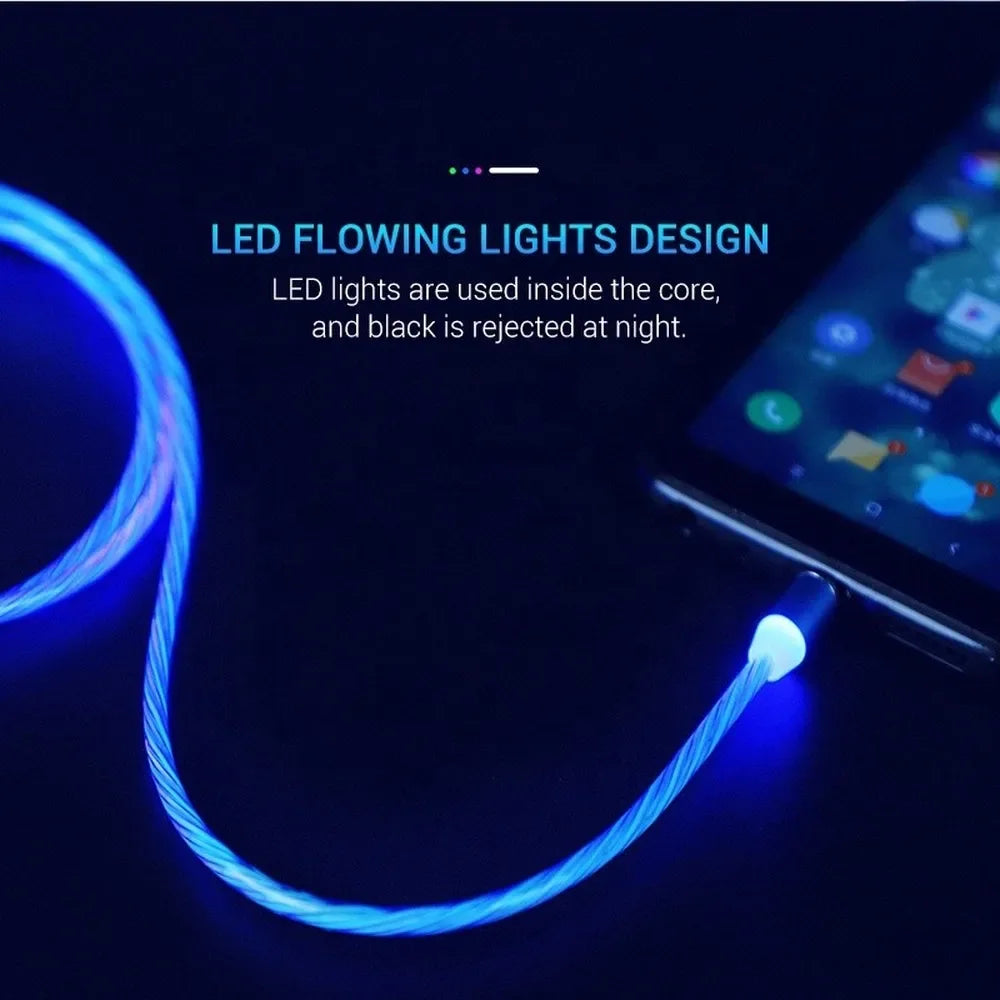 3 In1 Magnetic Current Luminous Lighting Charging Mobile Phone Cable Cle Usb C Cable LED Micro USB Type C for Iphone Huawei P50
