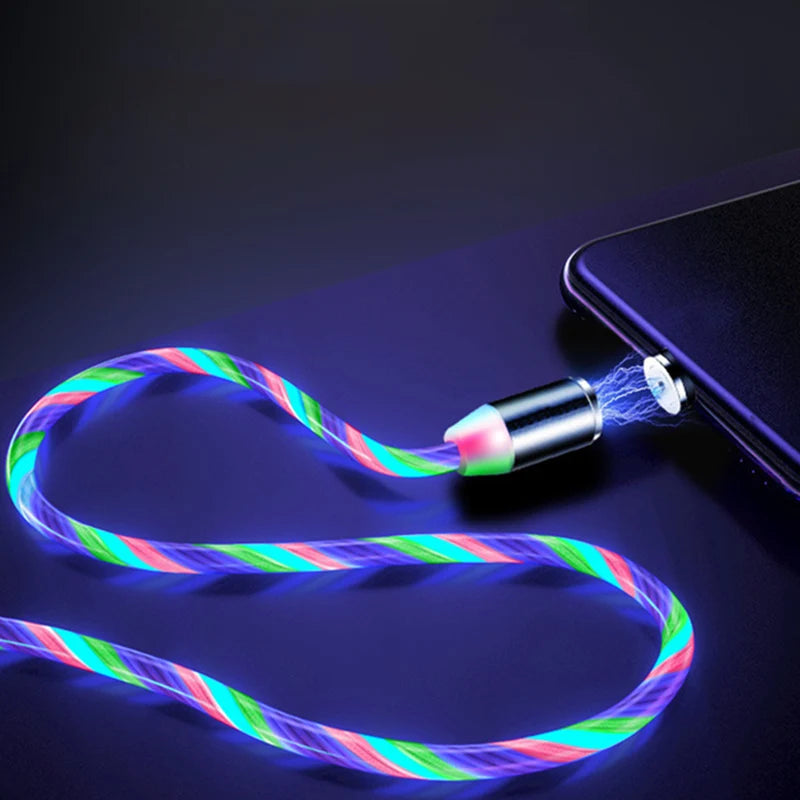 3 In1 Magnetic Current Luminous Lighting Charging Mobile Phone Cable Cle Usb C Cable LED Micro USB Type C for Iphone Huawei P50