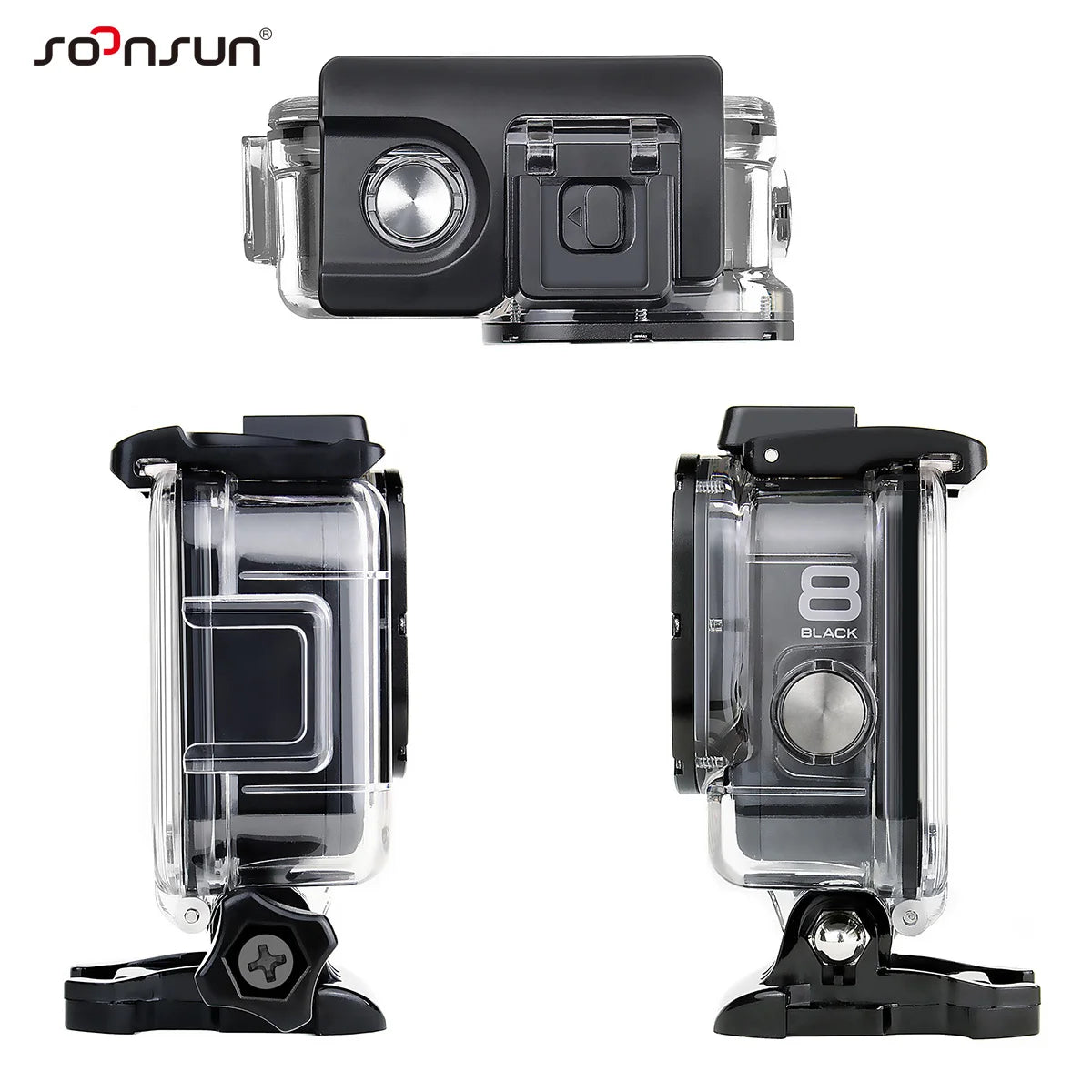 SOONSUN 60M Waterproof Housing Case for GoPro Hero 8 Black 2-Cold Shoe Slots Protective Underwater Diving Go Pro 8 Housing Shell