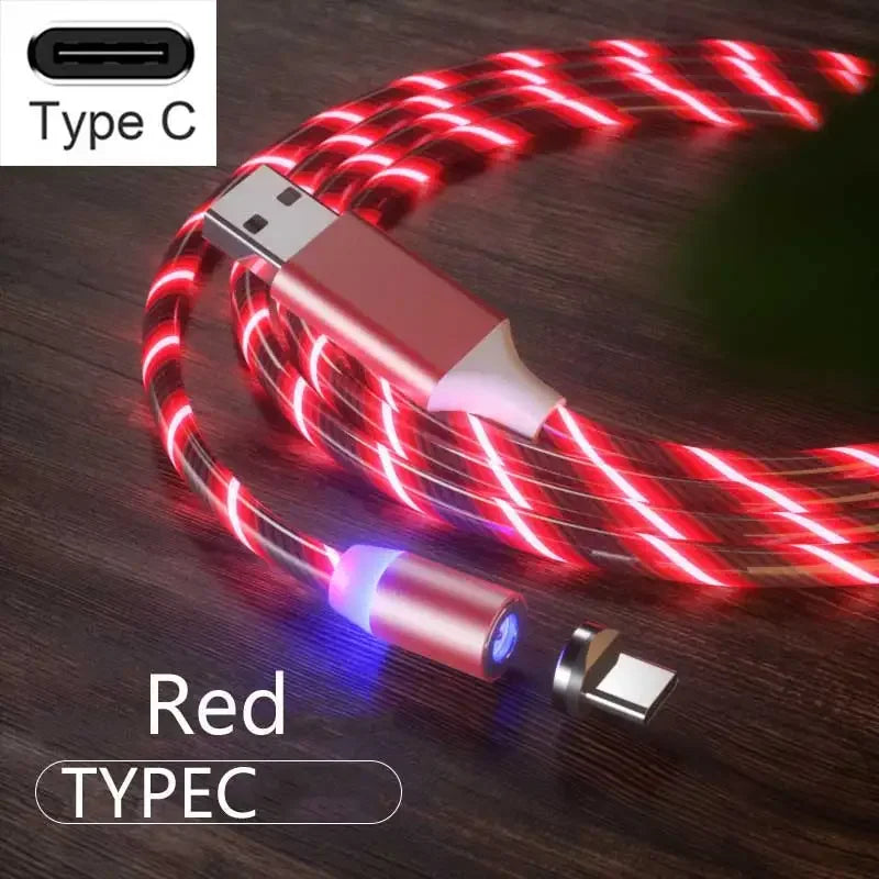 3 In1 Magnetic Current Luminous Lighting Charging Mobile Phone Cable Cle Usb C Cable LED Micro USB Type C for Iphone Huawei P50