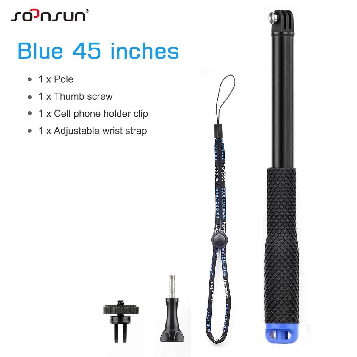 SOONSUN Aluminium Waterproof Selfie Stick Underwater Pole Handle Grip Monopod for GoPro Insta360 AKASO DJI OSMO Action Cameras