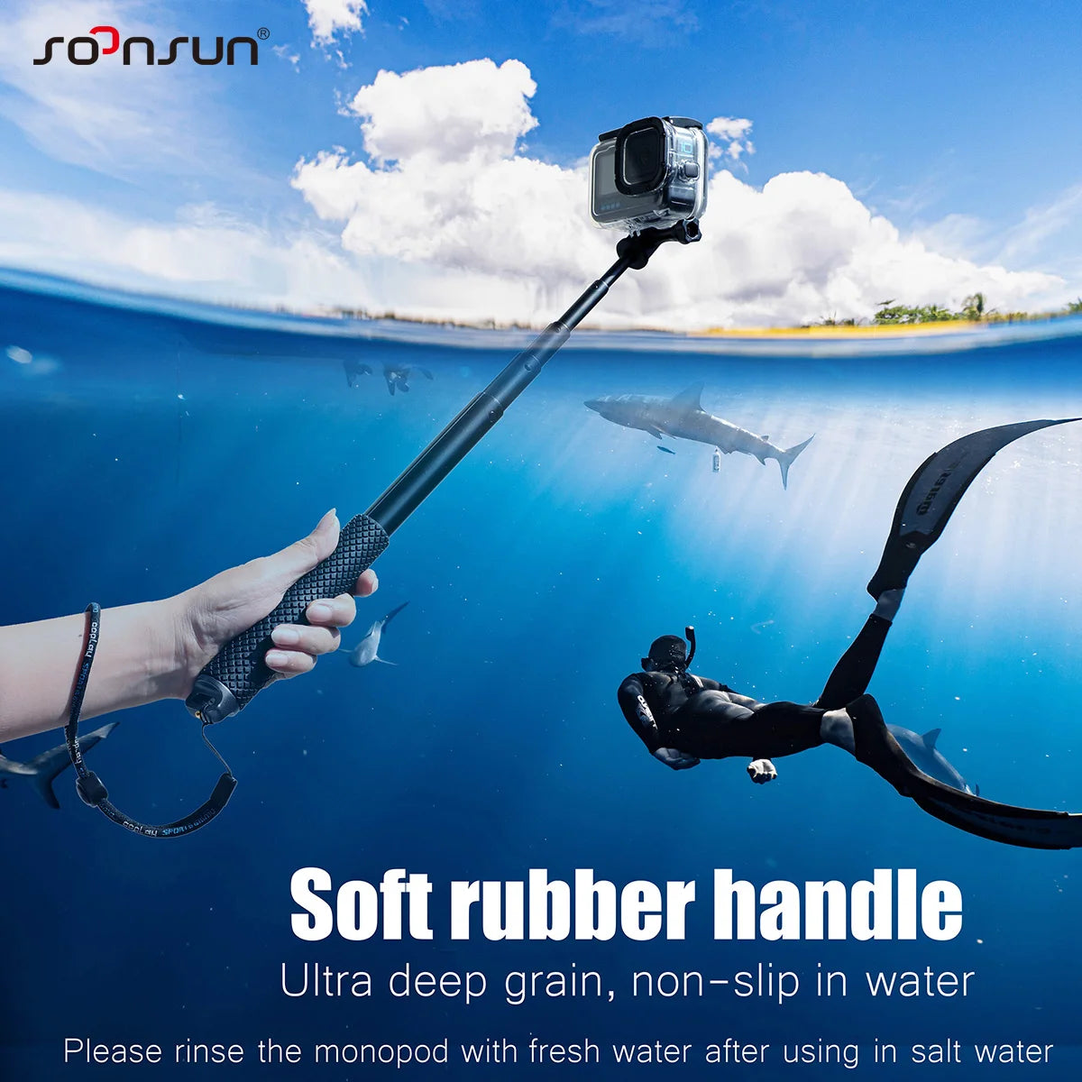 SOONSUN Aluminium Waterproof Selfie Stick Underwater Pole Handle Grip Monopod for GoPro Insta360 AKASO DJI OSMO Action Cameras