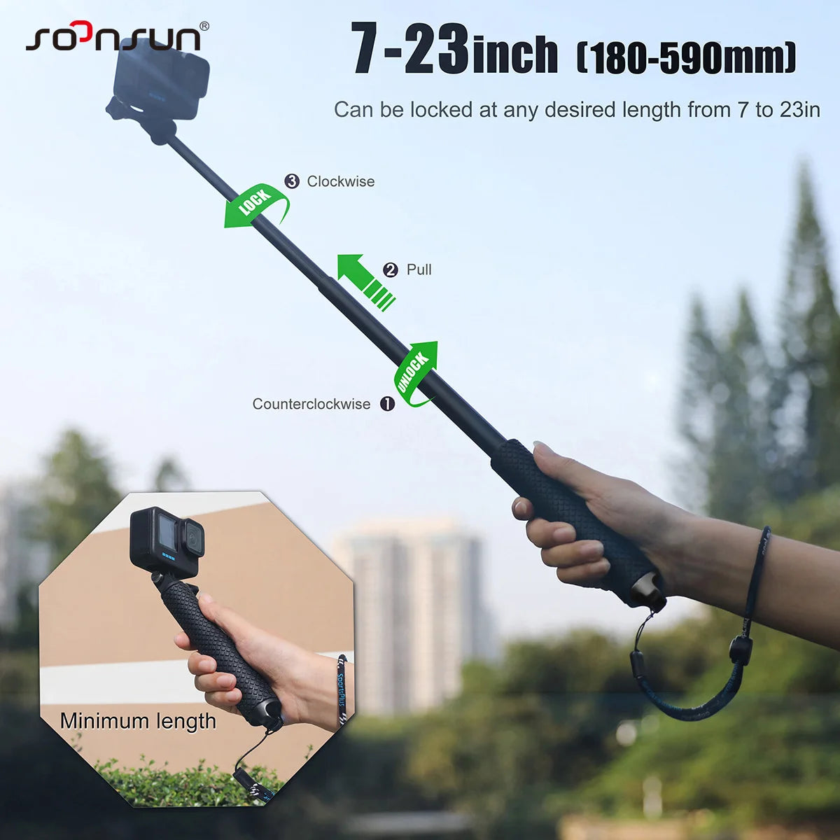 SOONSUN Aluminium Waterproof Selfie Stick Underwater Pole Handle Grip Monopod for GoPro Insta360 AKASO DJI OSMO Action Cameras