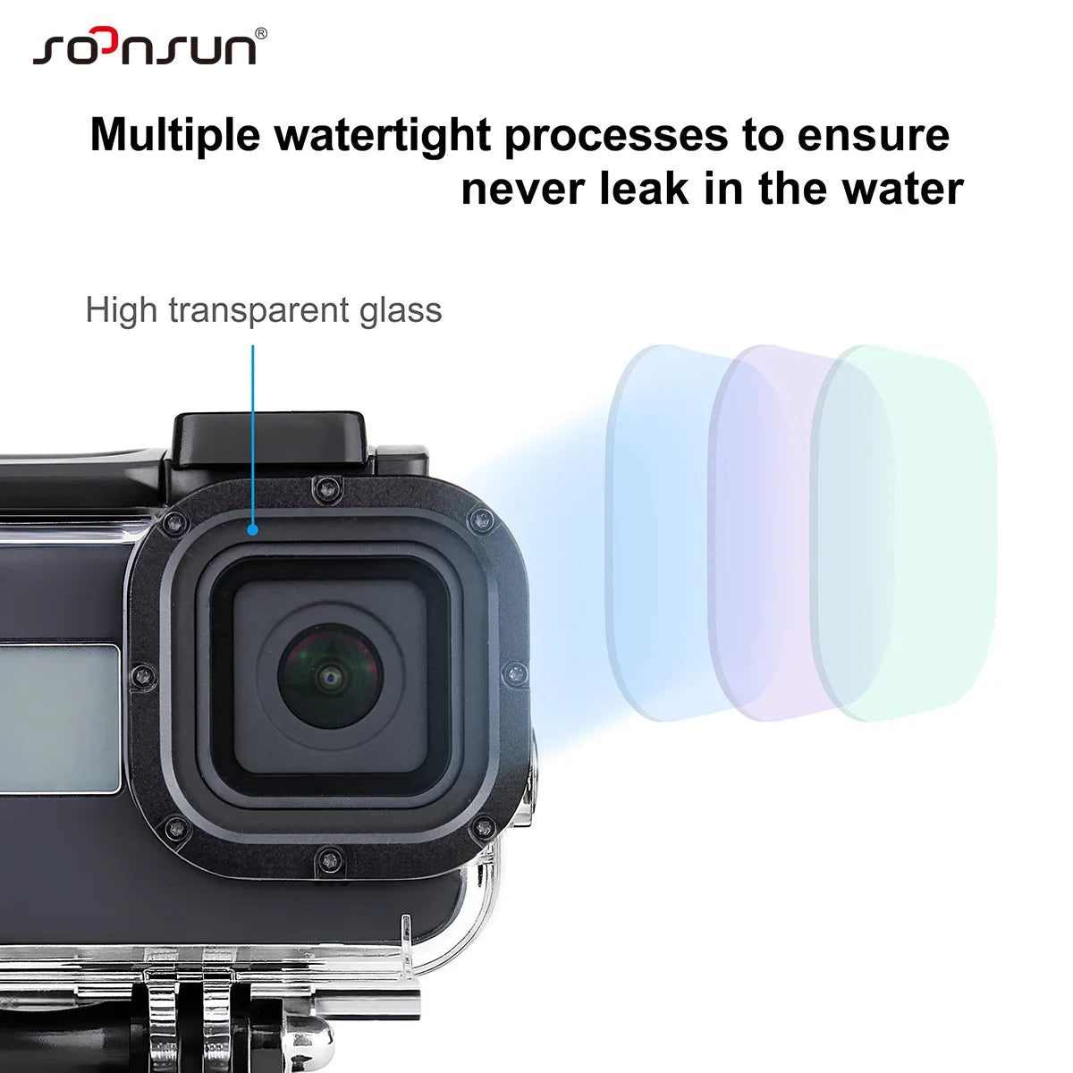 SOONSUN 60M Waterproof Housing Case for GoPro Hero 8 Black 2-Cold Shoe Slots Protective Underwater Diving Go Pro 8 Housing Shell
