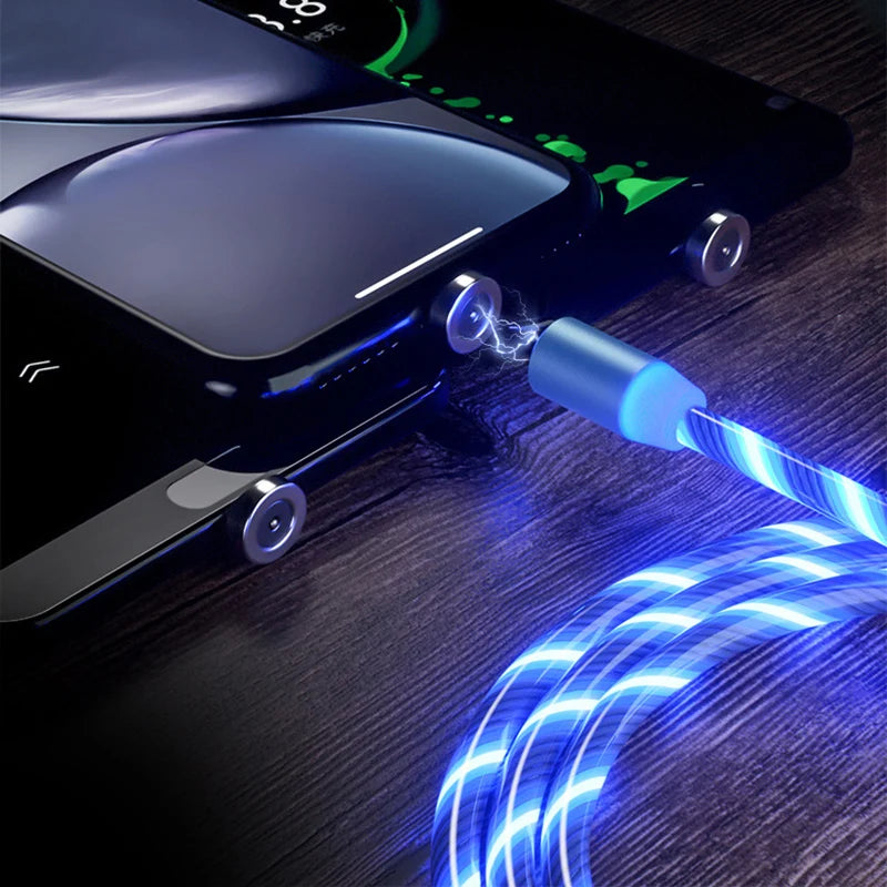 3 In1 Magnetic Current Luminous Lighting Charging Mobile Phone Cable Cle Usb C Cable LED Micro USB Type C for Iphone Huawei P50