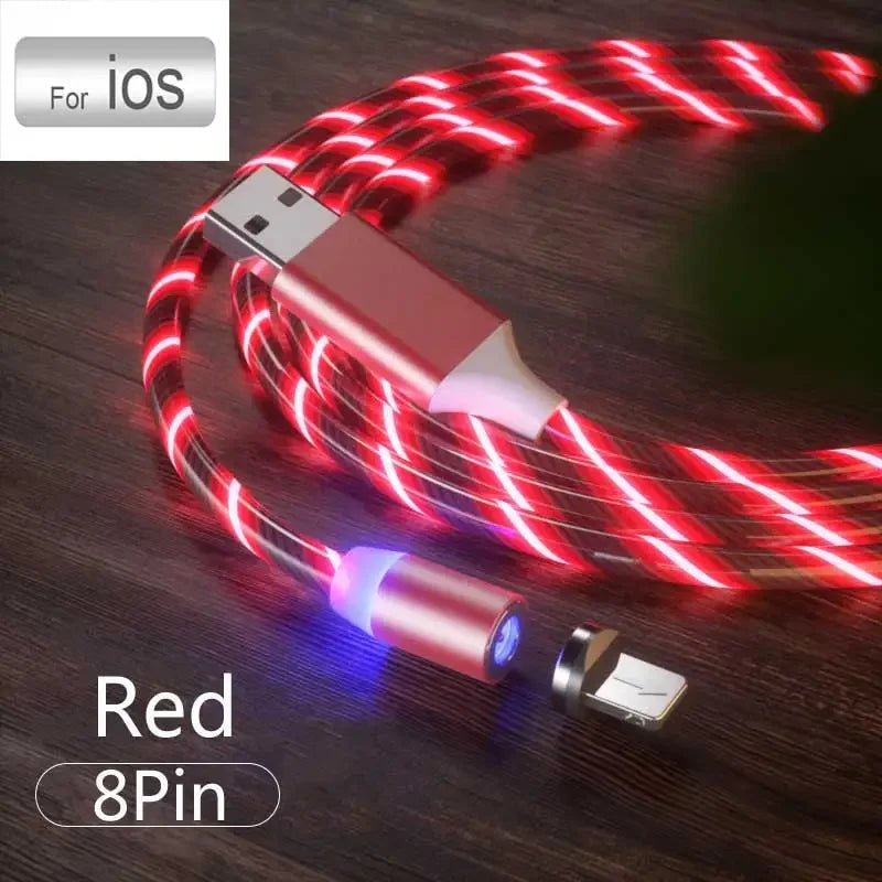3 In1 Magnetic Current Luminous Lighting Charging Mobile Phone Cable Cle Usb C Cable LED Micro USB Type C for Iphone Huawei P50