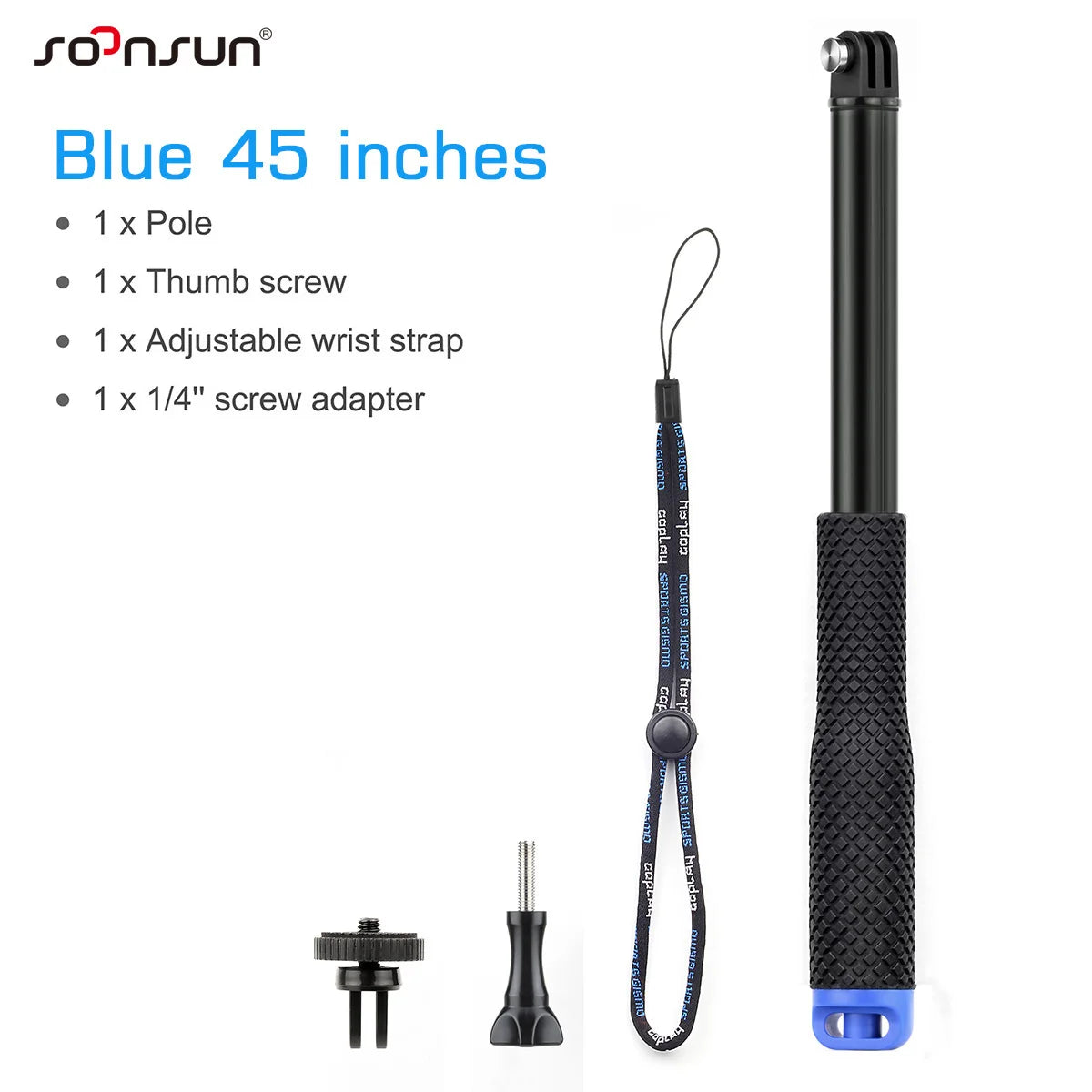SOONSUN Aluminium Waterproof Selfie Stick Underwater Pole Handle Grip Monopod for GoPro Insta360 AKASO DJI OSMO Action Cameras