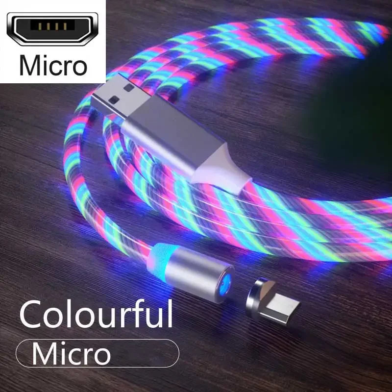 3 In1 Magnetic Current Luminous Lighting Charging Mobile Phone Cable Cle Usb C Cable LED Micro USB Type C for Iphone Huawei P50