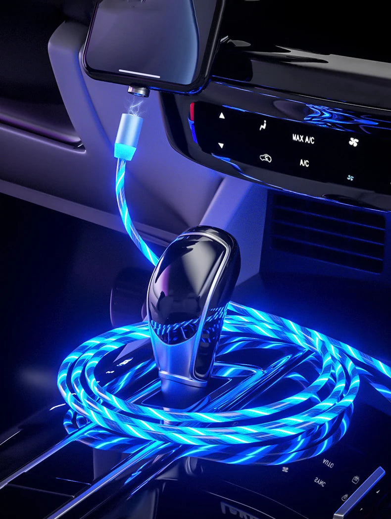 3 In1 Magnetic Current Luminous Lighting Charging Mobile Phone Cable Cle Usb C Cable LED Micro USB Type C for Iphone Huawei P50