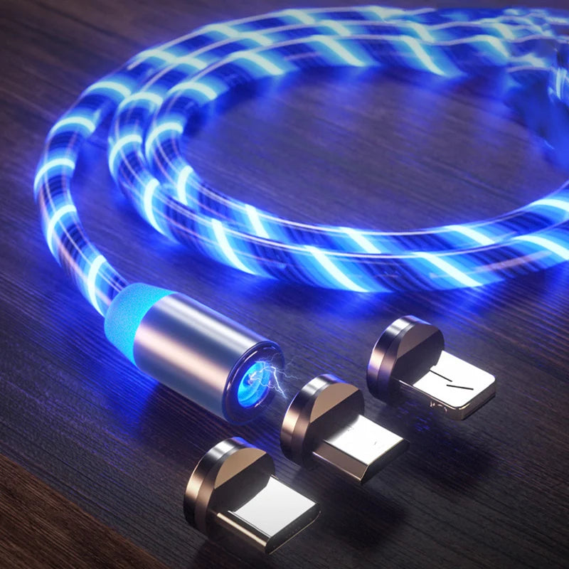 3 In1 Magnetic Current Luminous Lighting Charging Mobile Phone Cable Cle Usb C Cable LED Micro USB Type C for Iphone Huawei P50