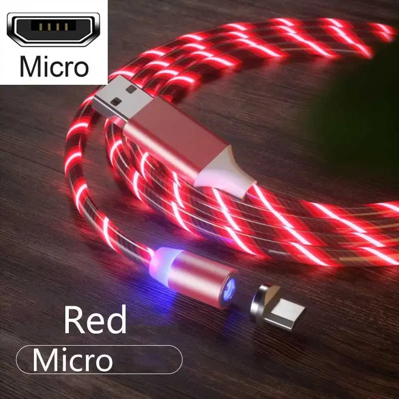 3 In1 Magnetic Current Luminous Lighting Charging Mobile Phone Cable Cle Usb C Cable LED Micro USB Type C for Iphone Huawei P50