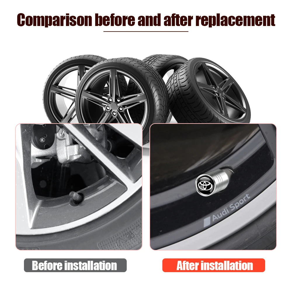 4pcs Metal Car Wheel Tire Valve Caps Stem Cover Car Accessories For Toyota Prado Aqua Hilux Camry Rav4 Prius TRD Venza GR Yaris