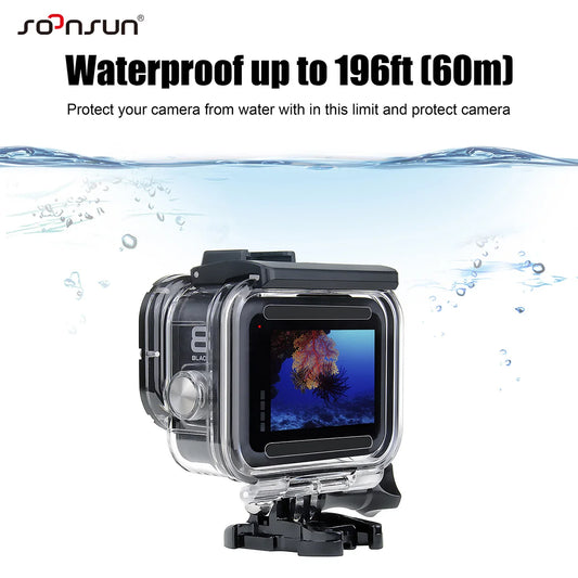 SOONSUN 60M Waterproof Housing Case for GoPro Hero 8 Black 2-Cold Shoe Slots Protective Underwater Diving Go Pro 8 Housing Shell