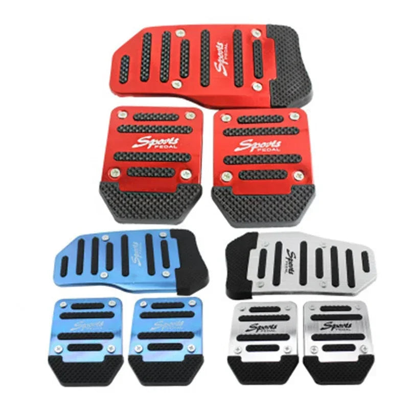 Aluminum Car Pedal Cover Set  Automatic Transmission & Gas Foot Covers in Red Silvery, Blue - Stylish Auto Interior Accessories