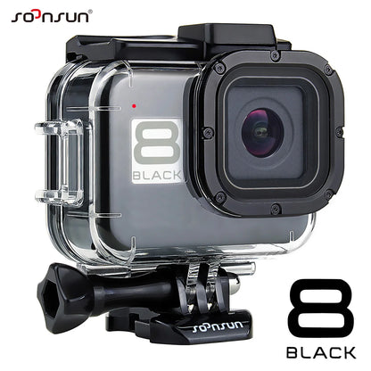 SOONSUN 60M Waterproof Housing Case for GoPro Hero 8 Black 2-Cold Shoe Slots Protective Underwater Diving Go Pro 8 Housing Shell
