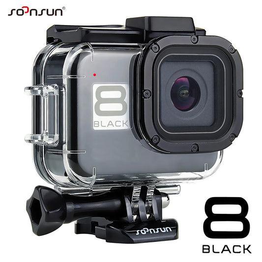 SOONSUN 60M Waterproof Housing Case for GoPro Hero 8 Black 2-Cold Shoe Slots Protective Underwater Diving Go Pro 8 Housing Shell