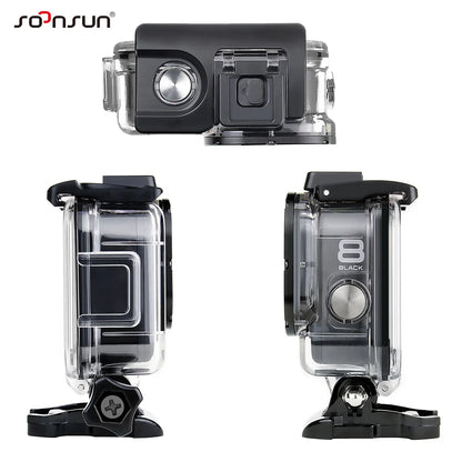 SOONSUN 60M Waterproof Housing Case for GoPro Hero 8 Black 2-Cold Shoe Slots Protective Underwater Diving Go Pro 8 Housing Shell