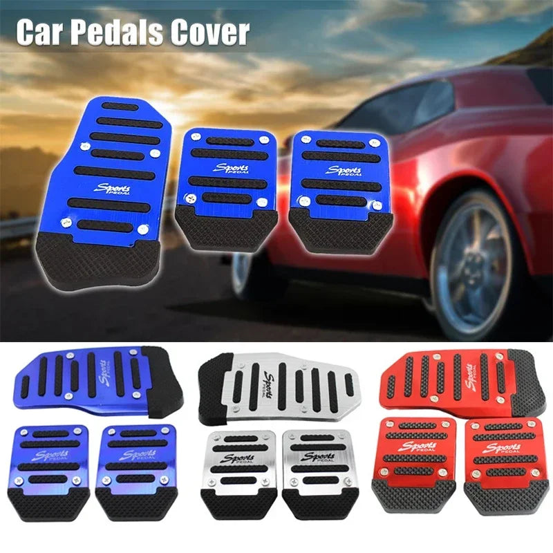 Aluminum Car Pedal Cover Set  Automatic Transmission & Gas Foot Covers in Red Silvery, Blue - Stylish Auto Interior Accessories