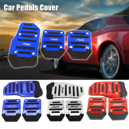 Aluminum Car Pedal Cover Set  Automatic Transmission & Gas Foot Covers in Red Silvery, Blue - Stylish Auto Interior Accessories