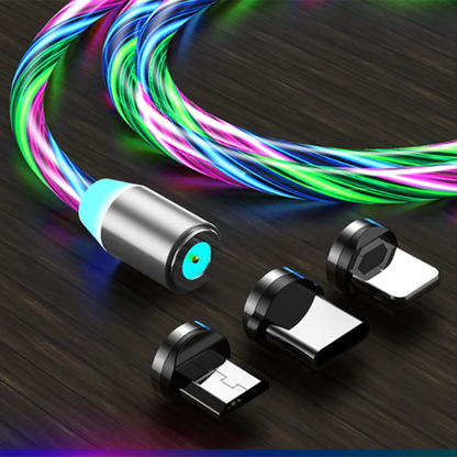 3 In1 Magnetic Current Luminous Lighting Charging Mobile Phone Cable Cle Usb C Cable LED Micro USB Type C for Iphone Huawei P50