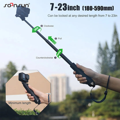 SOONSUN Aluminium Waterproof Selfie Stick Underwater Pole Handle Grip Monopod for GoPro Insta360 AKASO DJI OSMO Action Cameras