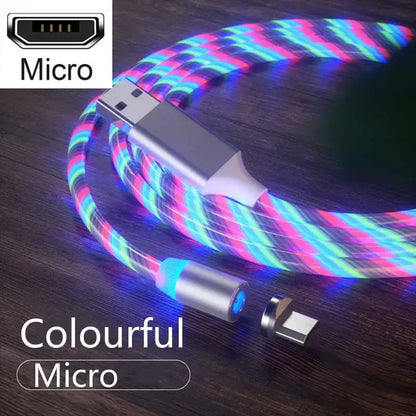 3 In1 Magnetic Current Luminous Lighting Charging Mobile Phone Cable Cle Usb C Cable LED Micro USB Type C for Iphone Huawei P50